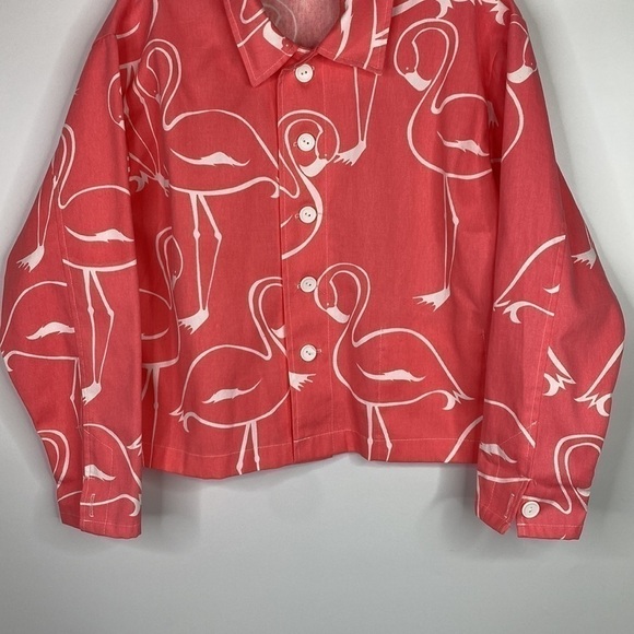 Michigan Rag Company Pink Flamingo Button Up Shirt Size Medium - Picture 3 of 8